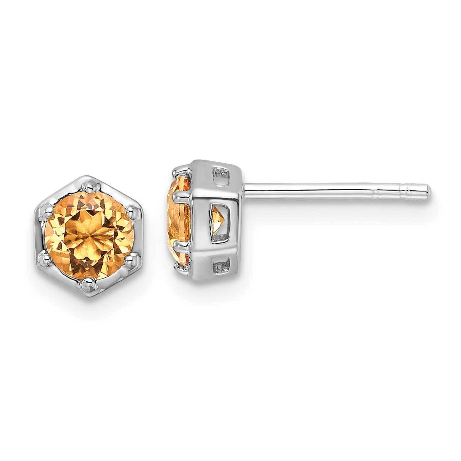 Polished Citrine Post Earrings Sterling Silver Rhodium-Plated QE17769CI, MPN: QE17769CI,
