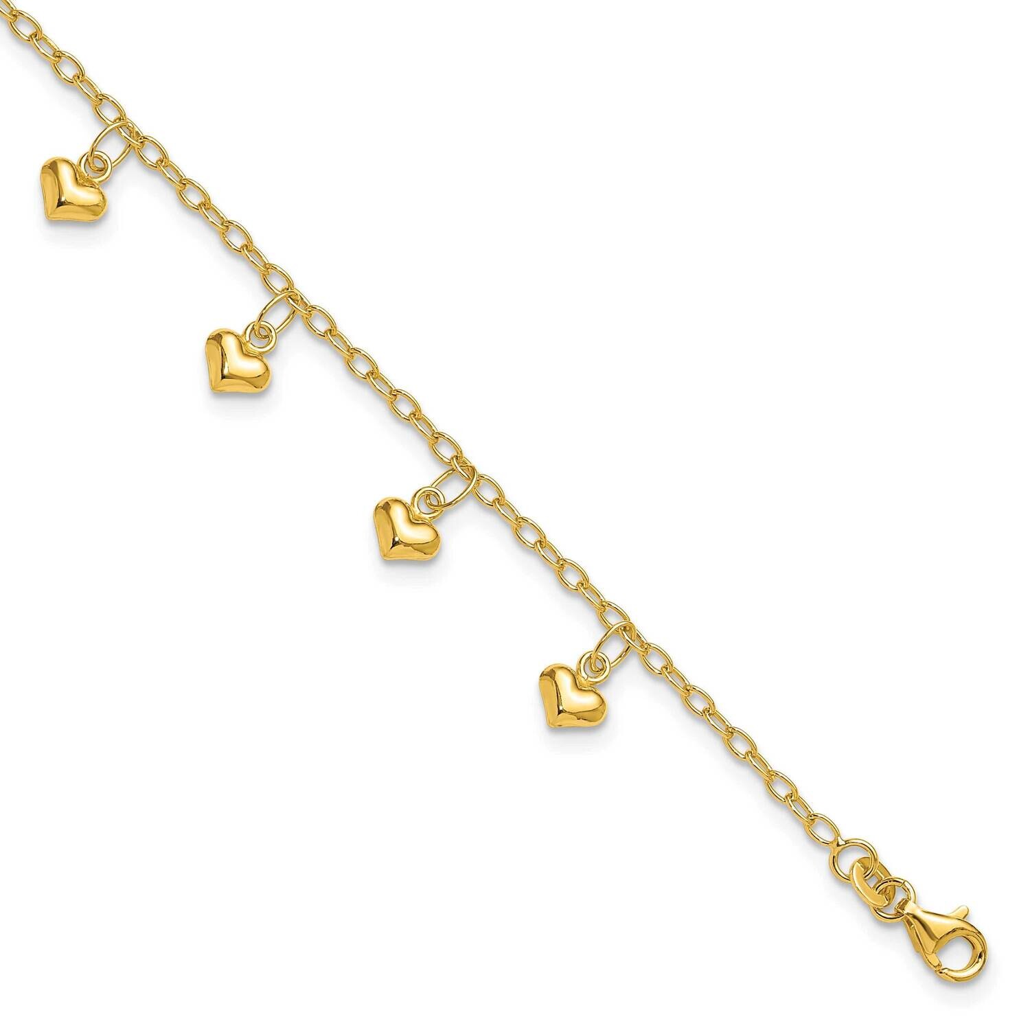 Gold-Tone Polished Puffed Heart 10In Anklet Sterling Silver QG2792GP-10, MPN: QG2792GP-10,