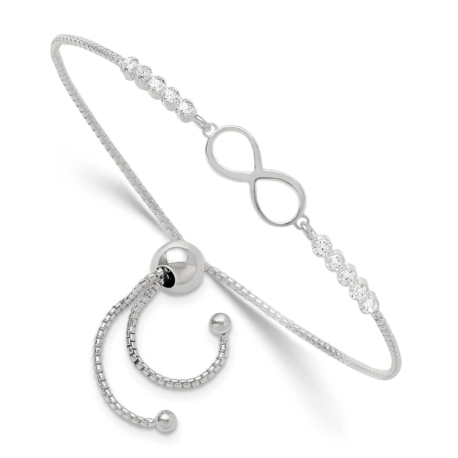 CZ Infinity Symbol Adjustable Bracelet Sterling Silver Polished QG6267, MPN: QG6267,