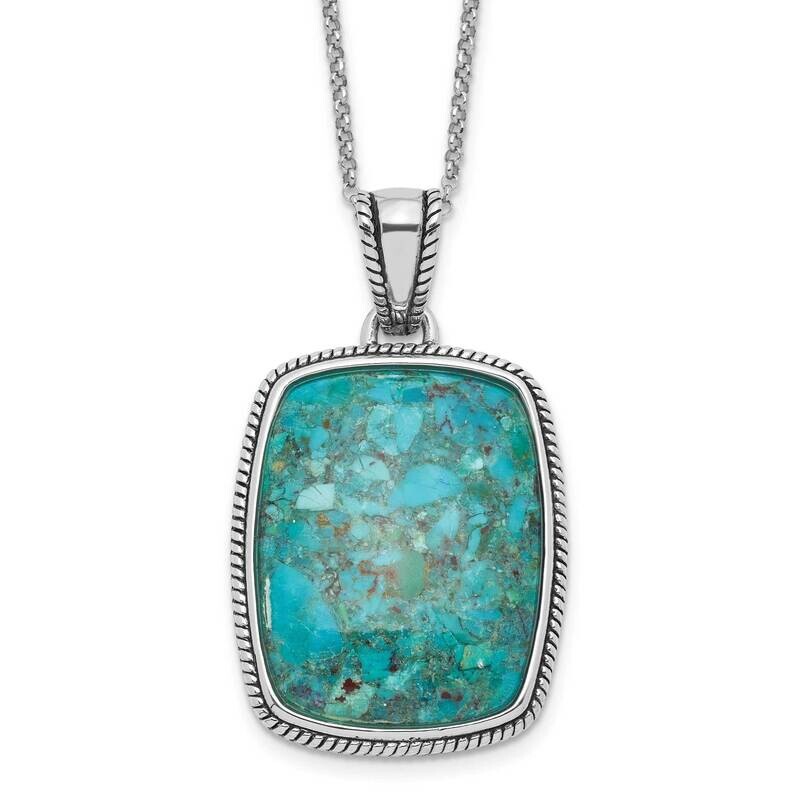 Rh-Pl Oxidized Compressed Turquoise 1.75 Inch Extension Necklace Sterling Silver QG6699-16, MPN: QG…