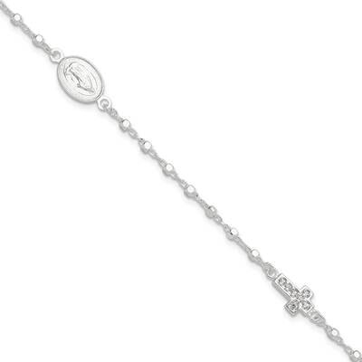 CZ Cross Miraculous Medal 7.5 Inch Bracelet Sterling Silver Polished QG6563-7.5, MPN: QG6563-7.5,
