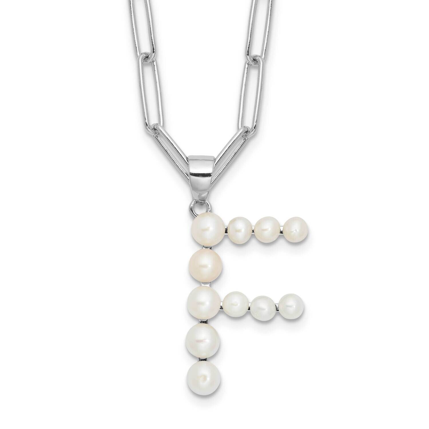 Rh-Plated 3-5.5mm Fwc Pearl Letter F 18 Inch Necklace Sterling Silver QH5808F-18, MPN: QH5808F-18,