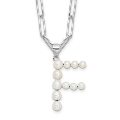 Rh-Plated 3-5.5mm Fwc Pearl Letter F 18 Inch Necklace Sterling Silver QH5808F-18, MPN: QH5808F-18,
