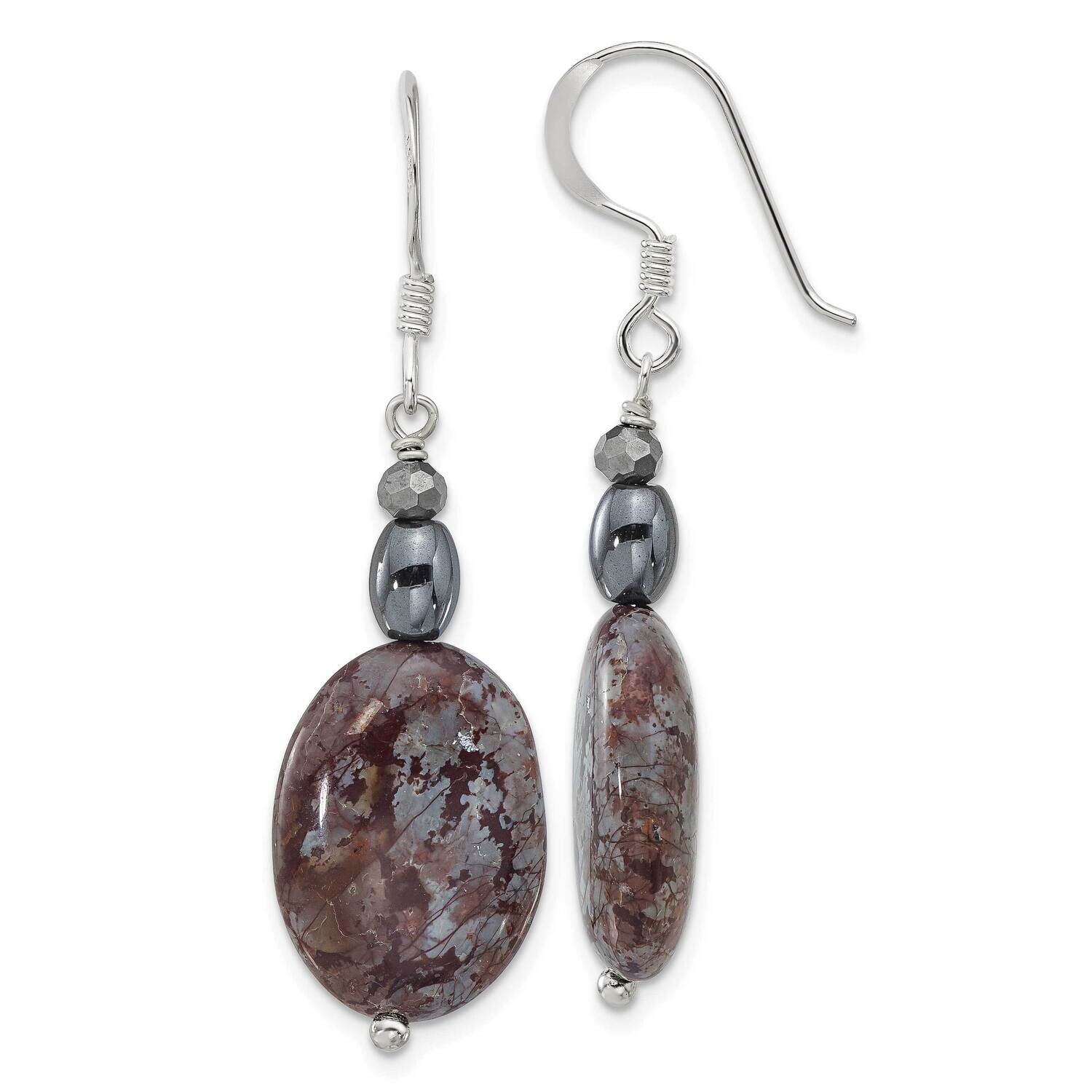 Hematite Crystal Jasper Oval Dangle Earrings Sterling Silver Polished QE17396, MPN: QE17396,