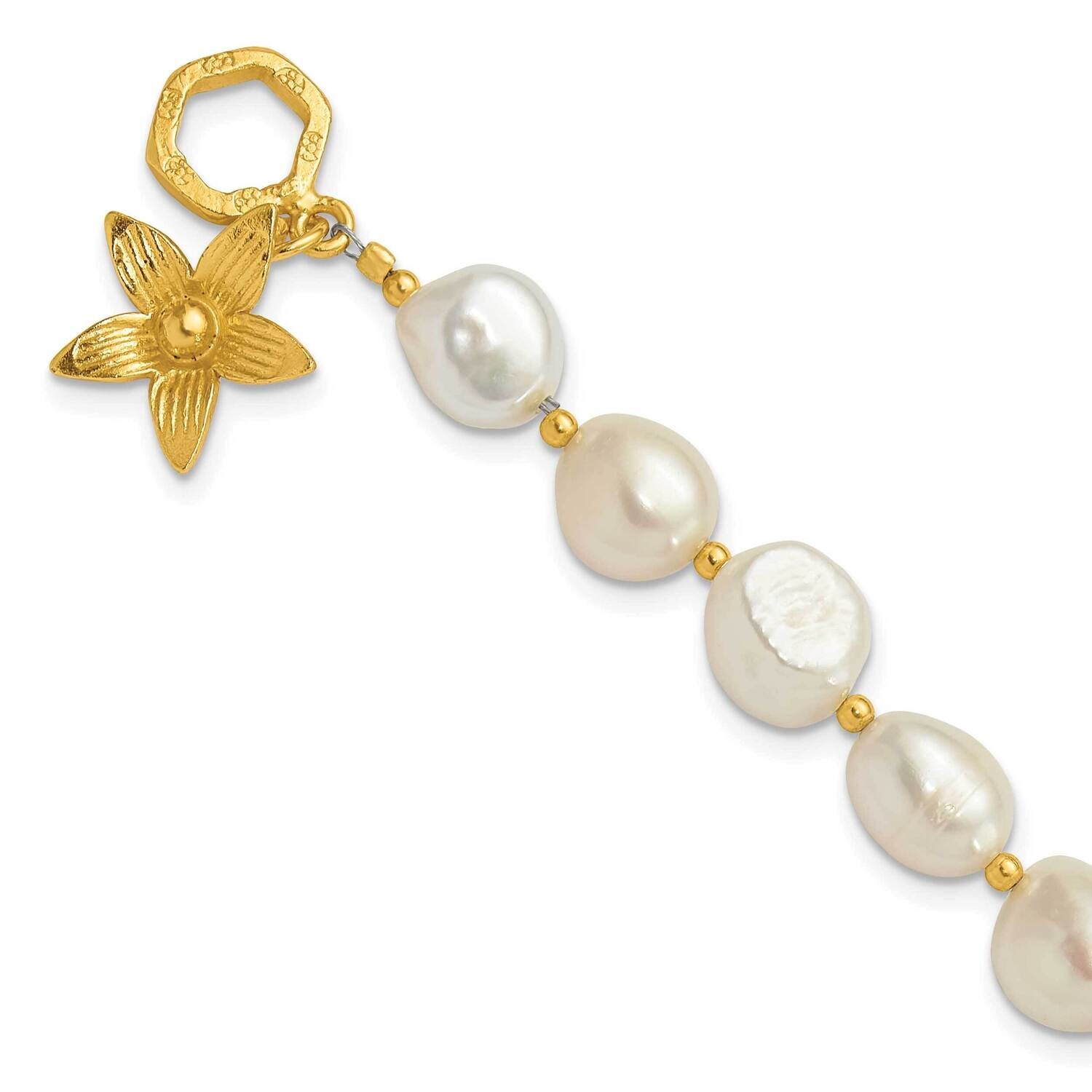 Gold-Plated Fwc Pearl Flower 7.5 Inch Toggle Bracelet Sterling Silver QH5701-7.5, MPN: QH5701-7.5,
