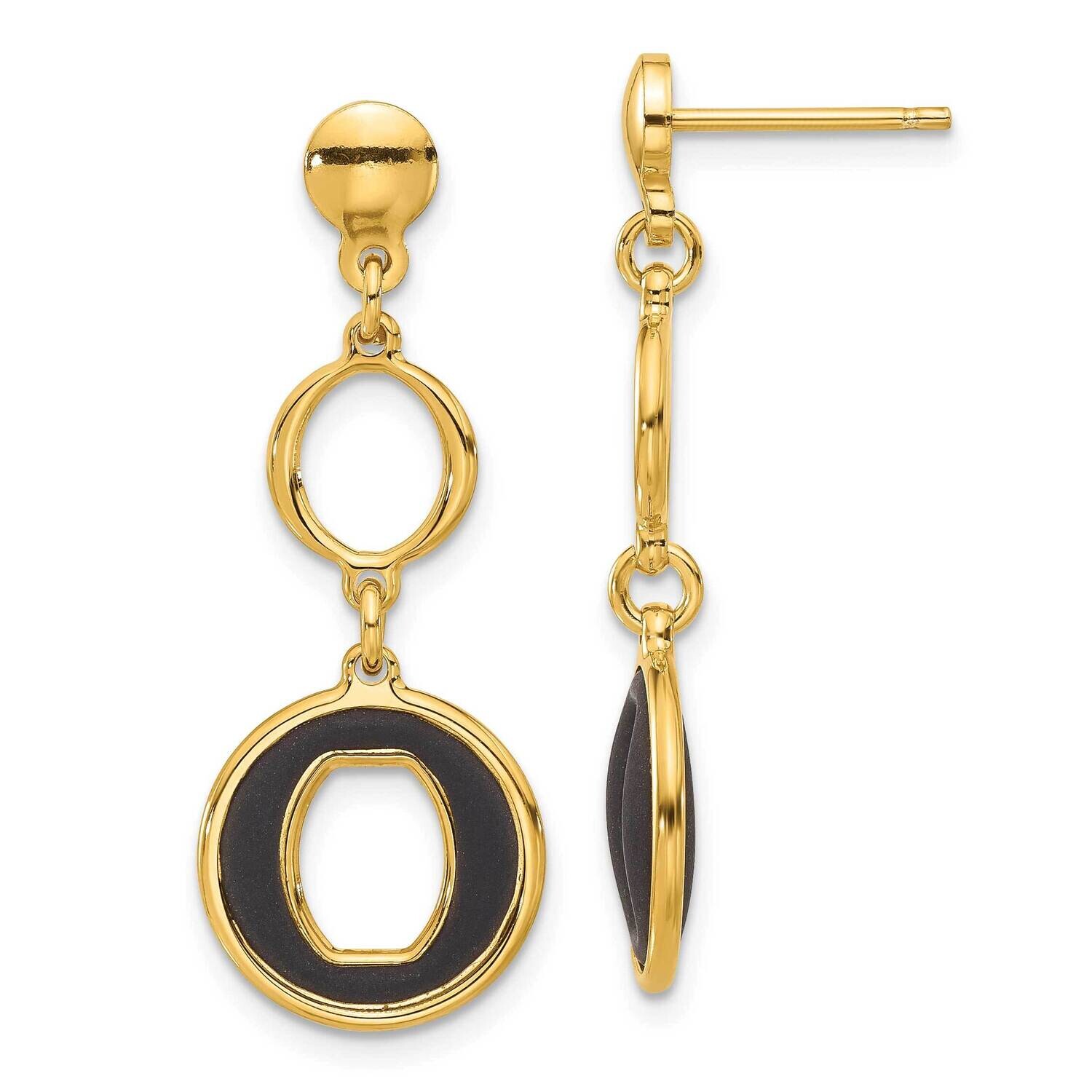 Gold-Plated Polished Black Circle Post Dangle Earrings Sterling Silver QG6710GPE, MPN: QG6710GPE,