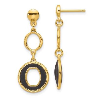 Gold-Plated Polished Black Circle Post Dangle Earrings Sterling Silver QG6710GPE, MPN: QG6710GPE,