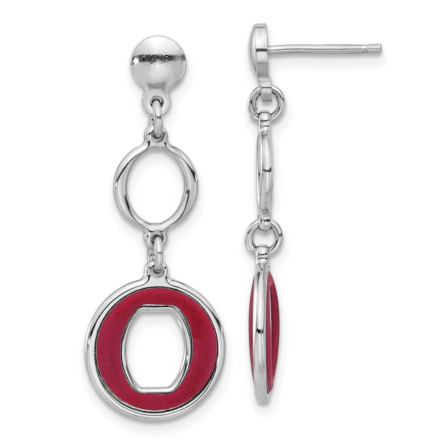 Polished Red Circle Post Dangle Earrings Sterling Silver Rhodium-Plated QG6711E