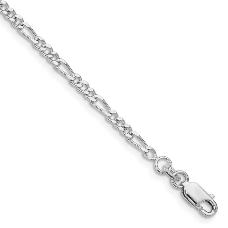 2.5mm Figaro Chain Anklet 9 Inch Sterling Silver Rhodium-Plated QFG070R-9