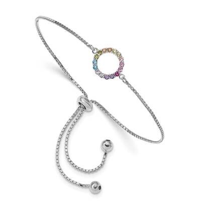 Prizma Colorful CZ Open Circle Adjustable Bolo Bracelet Sterling Silver Rhodium-Plated QG5665, MPN:…