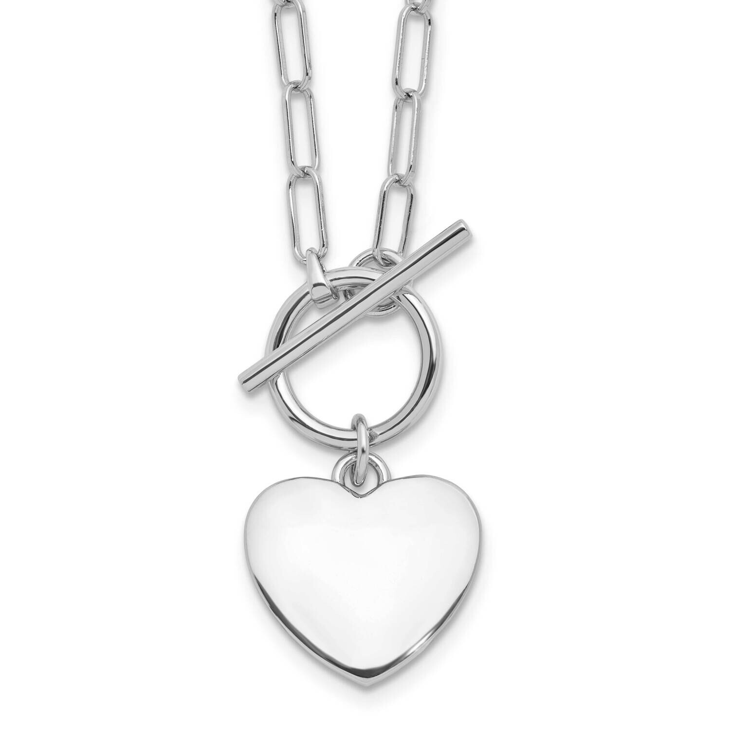 Heart Toggle Paperclip Link 17 Inch Necklace Sterling Silver Rhodium-Plated QG6349-17, MPN: QG6349-…