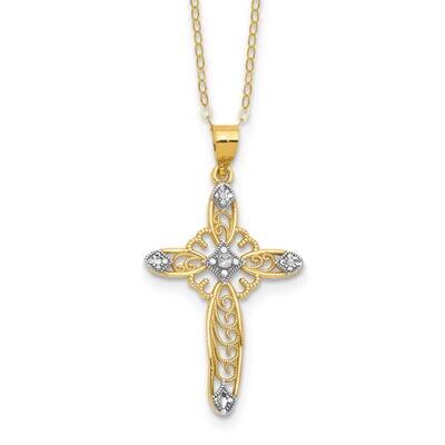 Gold Tone White Rhodium 16 Inch 2 Inch Extender Diamond-Cut Filigree Cross Sterling Silver QG6578-1…