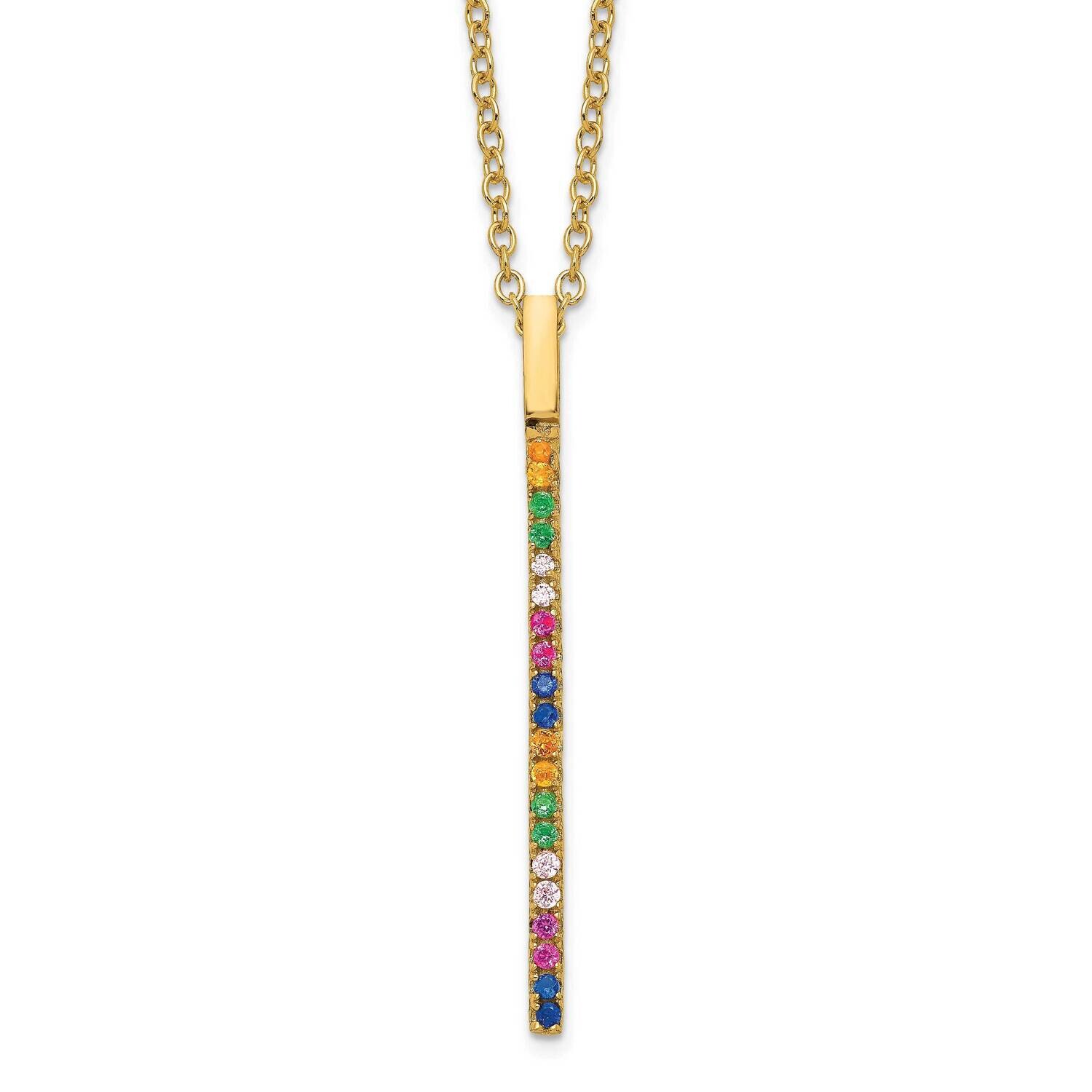 Prizma Flash Gold-Plated 16 Inch Colorful CZ Vertical Bar Necklace 2 Inch Extender Sterling Silver …