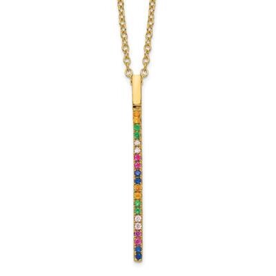 Prizma Flash Gold-Plated 16 Inch Colorful CZ Vertical Bar Necklace 2 Inch Extender Sterling Silver …