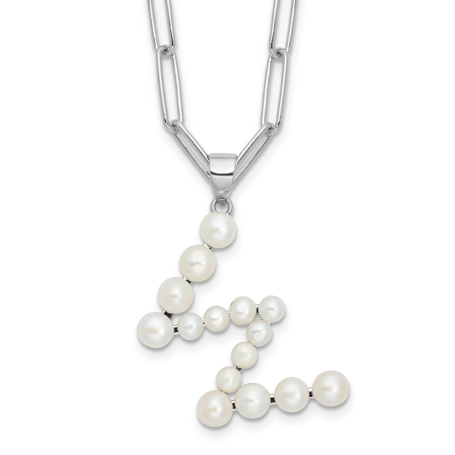 Rh-Plated 3-5.5mm Fwc Pearl Letter W 18 Inch Necklace Sterling Silver QH5808W-18, MPN: QH5808W-18,