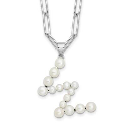 Rh-Plated 3-5.5mm Fwc Pearl Letter W 18 Inch Necklace Sterling Silver QH5808W-18, MPN: QH5808W-18,