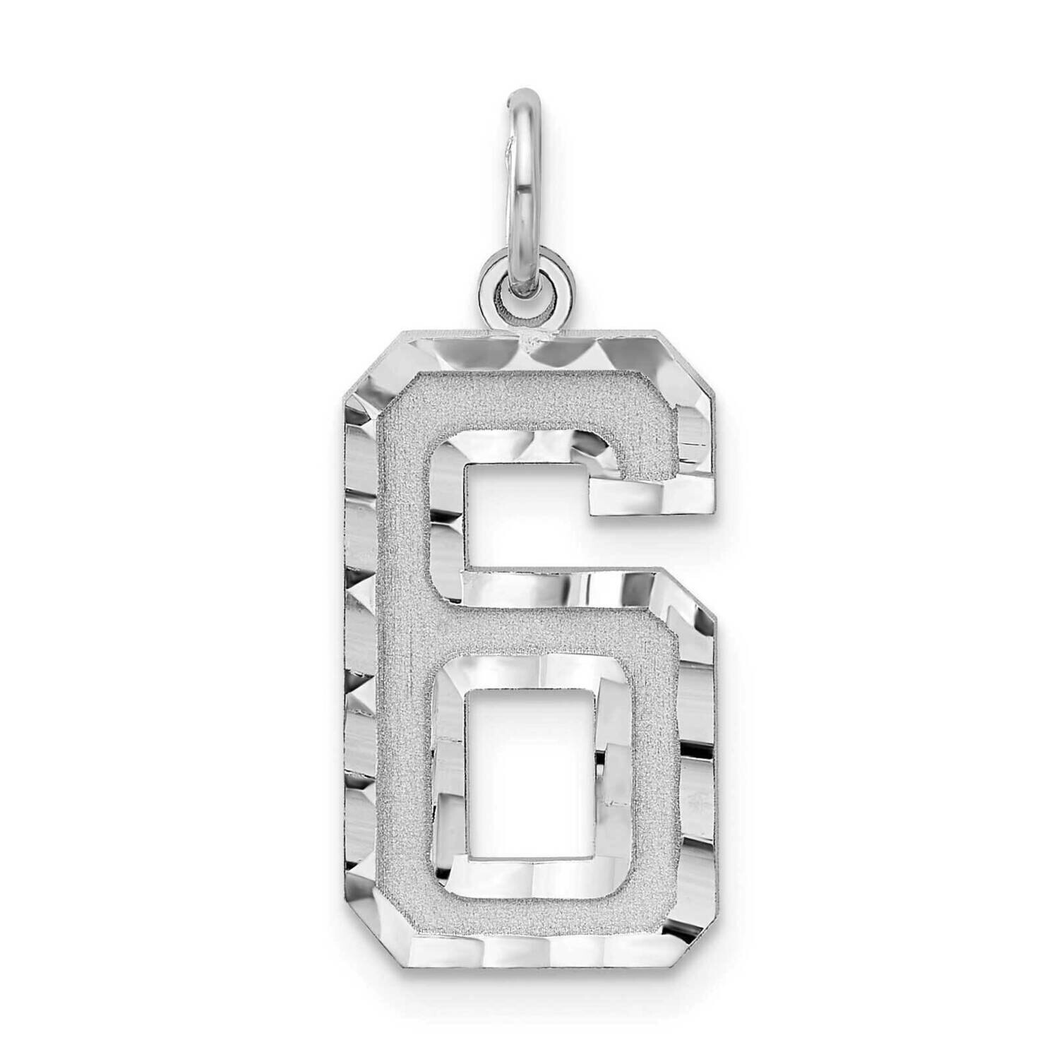 Large Diamond-Cut #6 Charm Sterling Silver Rhodium-Plated QLN06