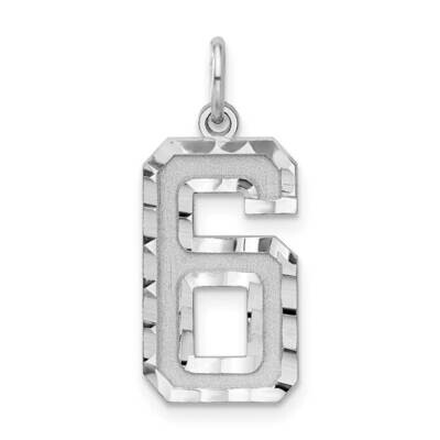 Large Diamond-Cut #6 Charm Sterling Silver Rhodium-Plated QLN06, MPN: QLN06,