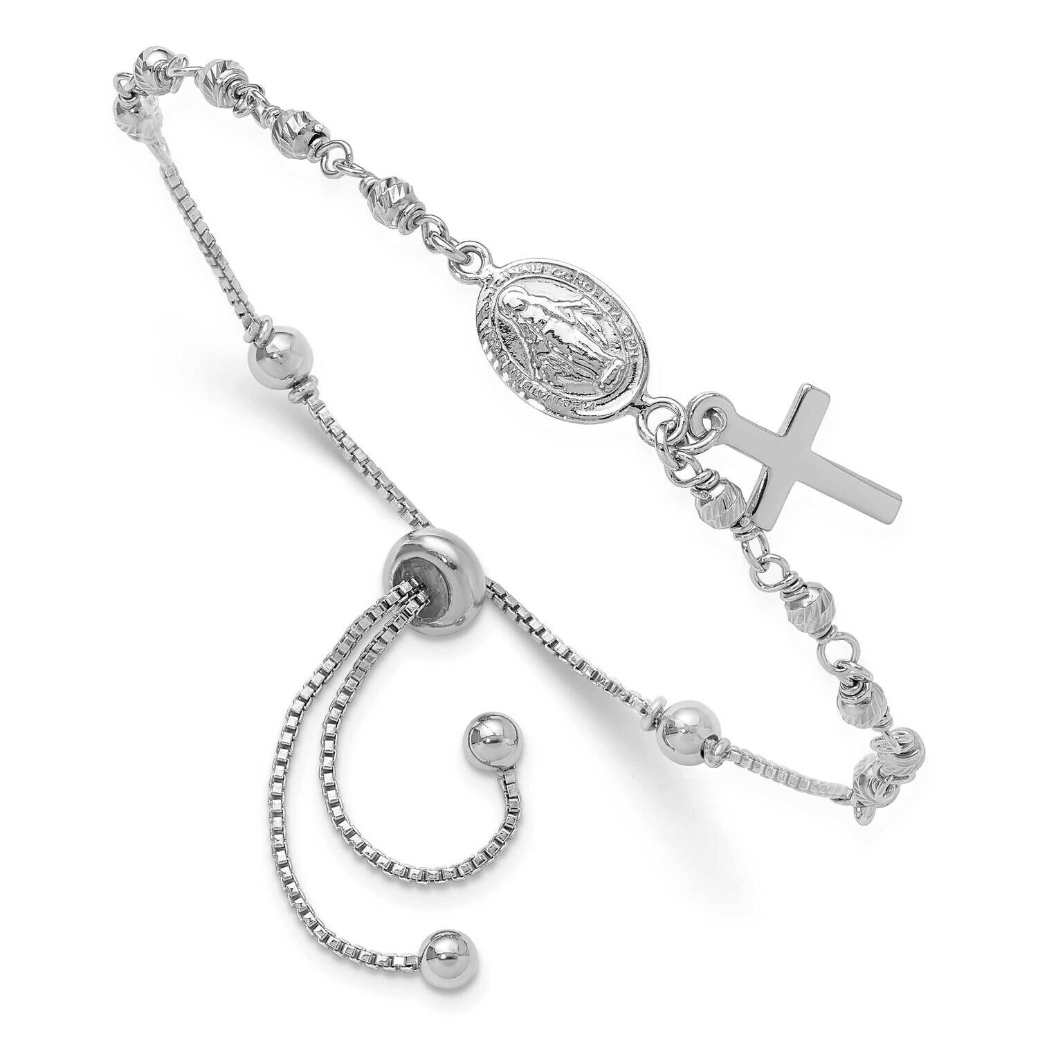 Rh-Plated Cross Dangle Rosary Adjustable Bracelet Sterling Silver QG6386, MPN: QG6386,