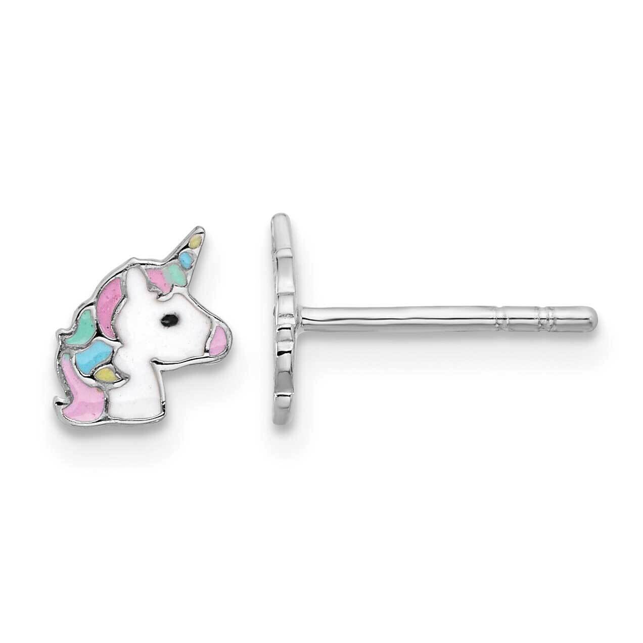 Enameled Unicorn Children's Post Earrings Sterling Silver Rhodium-Plated QE17737