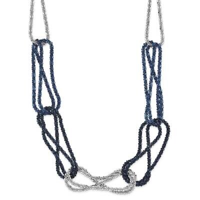 Rhodium &amp; Blue-Plated Chain Link Necklace 18 Inch Sterling Silver QH5111-18, MPN: QH5111-18,