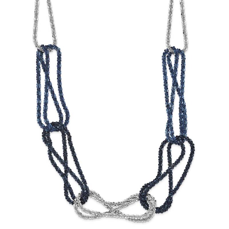 Rhodium & Blue-Plated Chain Link Necklace 18 Inch Sterling Silver QH5111-18