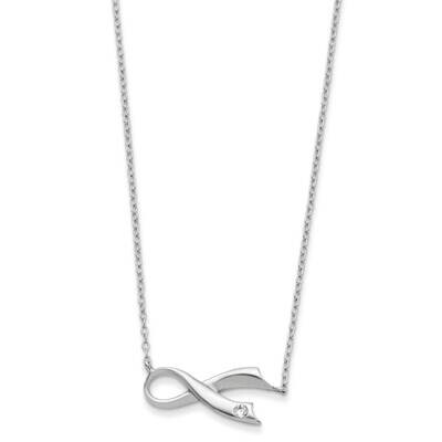 Rhod-Pltd CZ Offset Awareness Ribbon 2 Inch Extension Necklace Sterling Silver QG3474-16, MPN: QG34…