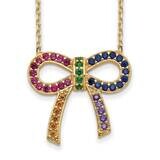 Prizma Flash Gold-Plated 16 Inch Colorful CZ Bow Necklace 2 Inch Extender Sterling Silver Gold-Tone…