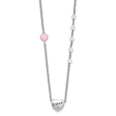 Rh-Plated Crystal Enamel Love 1 Inch Extension Child Necklace Sterling Silver QG6605-15, MPN: QG660…