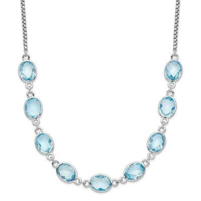 Polished Blue Topaz 2 In Extender Necklace Sterling Silver Rhodium-Plated QG6223BT-17, MPN: QG6223B…