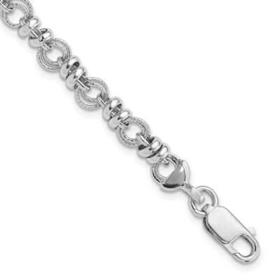 Polished Textured Link 7.5 Inch Bracelet Sterling Silver Rhodium-Plated QG6393-7.5, MPN: QG6393-7.5,