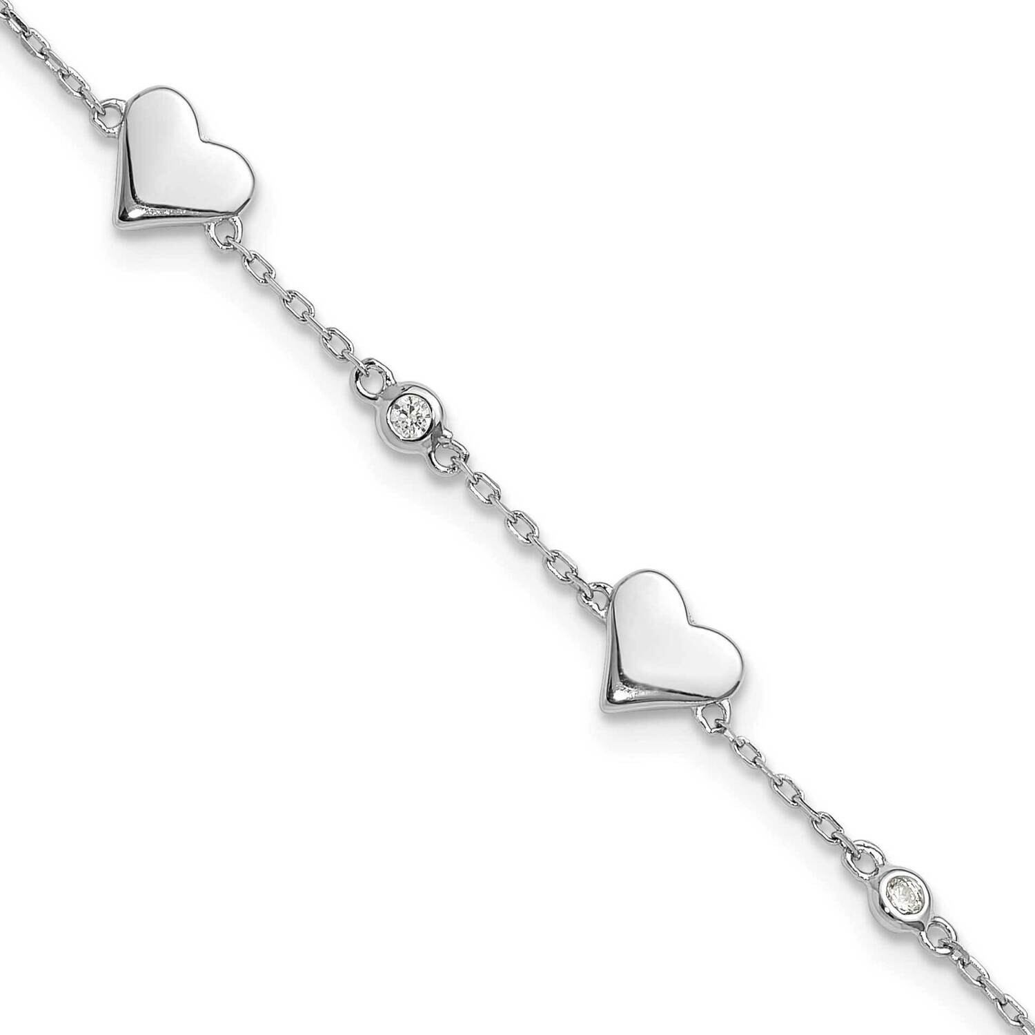 CZ Hearts 7 Inch 1 Inch Extender Bracelet Sterling Silver Rhodium-Plated QG6355-7, MPN: QG6355-7,