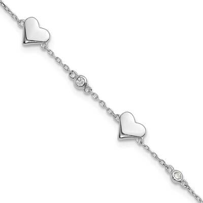 CZ Hearts 7 Inch 1 Inch Extender Bracelet Sterling Silver Rhodium-Plated QG6355-7, MPN: QG6355-7,