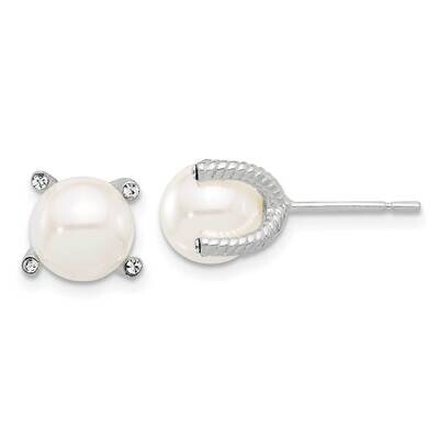 Twisted CZ Synthetic Pearl Post Earrings Sterling Silver Polished QE17260, MPN: QE17260,
