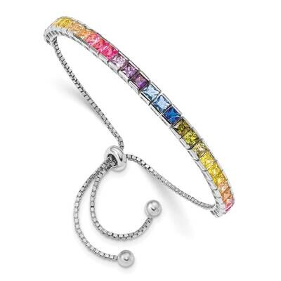Prizma 4mm Channel-Set Colorful CZ Adjustable Bolo Bracelet Sterling Silver Rhodium-Plated QG5661, …