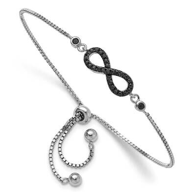 Black Spinel Infinity Symbol Adjustable Bracelet  Sterling Silver Rhodium-Plated QG6266, MPN: QG626…