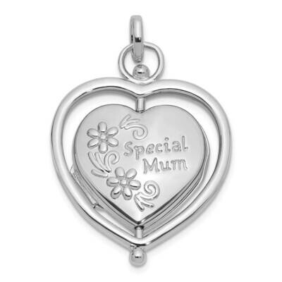 Rhodium-Plated Floral Special Mom Reversible Moveable Heart Locket Sterling Silver QLS1131, MPN: QL…