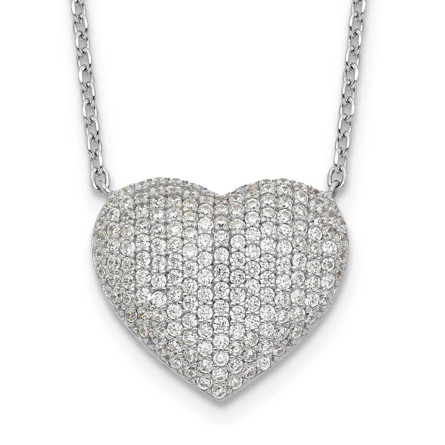 Pave CZ Heart Necklace Sterling Silver Rhodium-Plated QG6599-18, MPN: QG6599-18,
