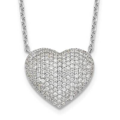 Pave CZ Heart Necklace Sterling Silver Rhodium-Plated QG6599-18, MPN: QG6599-18,