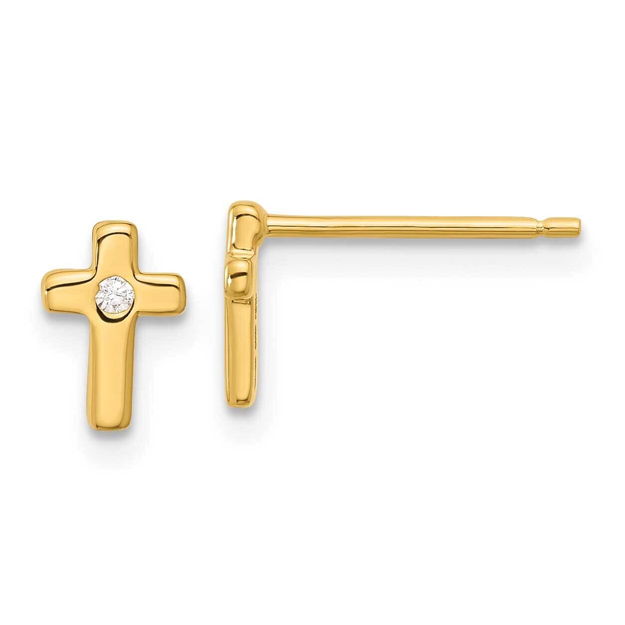 Gold-Tone Polished CZ Cross Post Earrings Sterling Silver QE17685GP, MPN: QE17685GP,