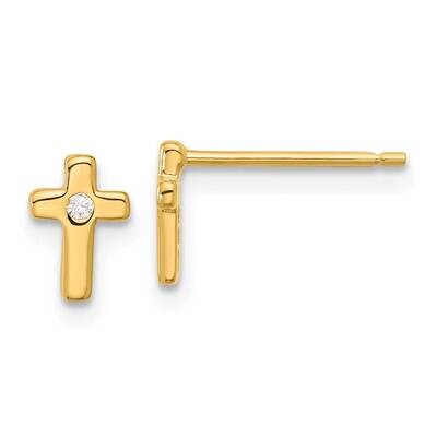 Gold-Tone Polished CZ Cross Post Earrings Sterling Silver QE17685GP, MPN: QE17685GP,