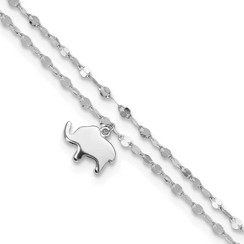2-StrElephant 8.75 Inch Plus 1 Inch Extension Anklet Sterling Silver Rhodium-Plated QG6324-8.75