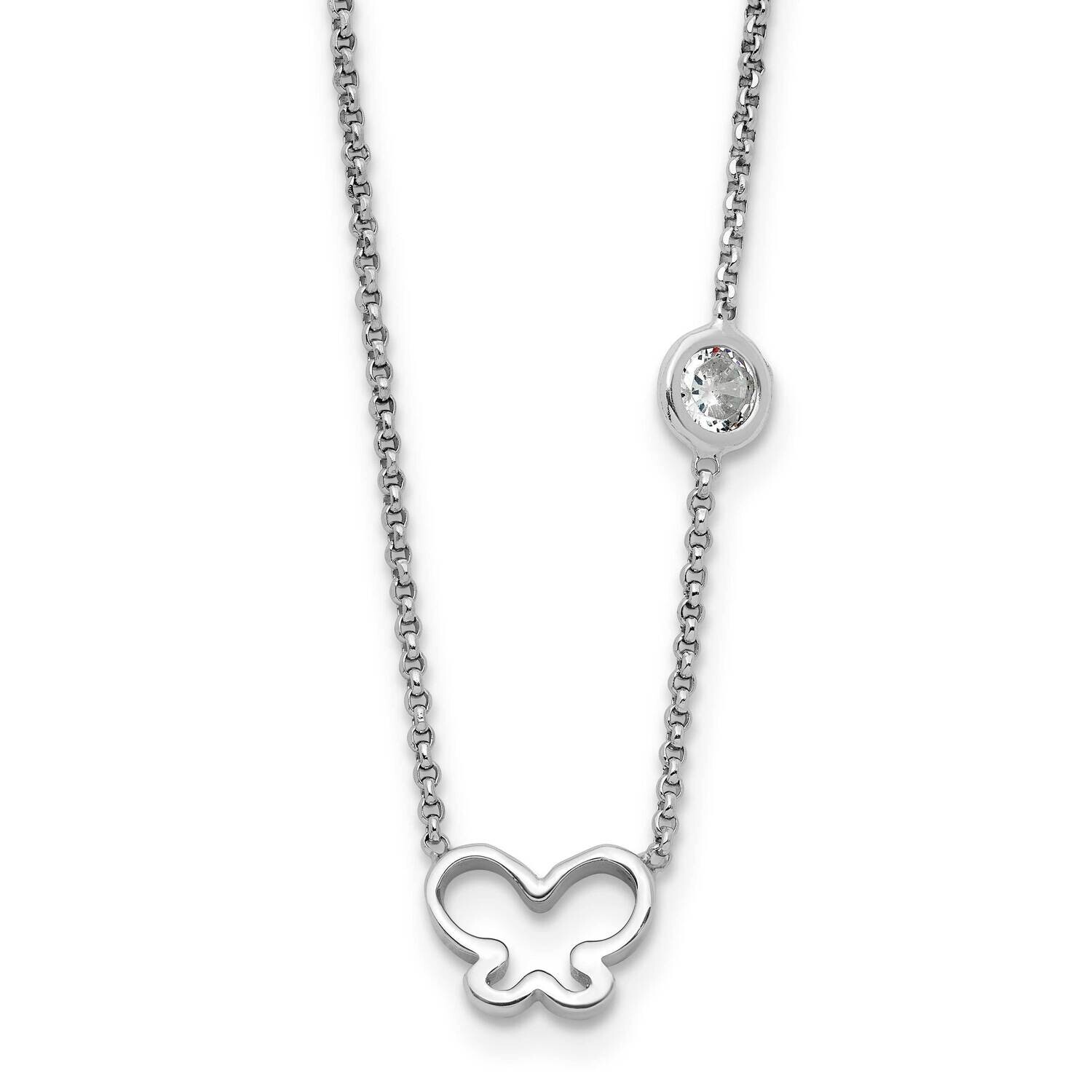 Rhod-Plated CZ &amp; Butterfly 2 Inch Extender Children&#39;s Necklace Sterling Silver QG6735-16, MPN: QG67…
