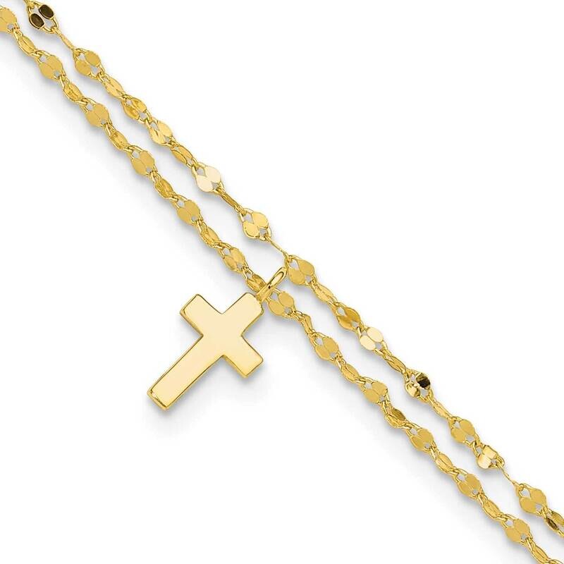 Gold-Tone 2-StrCross 8.75 Inch Plus 2 Inch Extension Anklet Sterling Silver QG6311GP-8.75