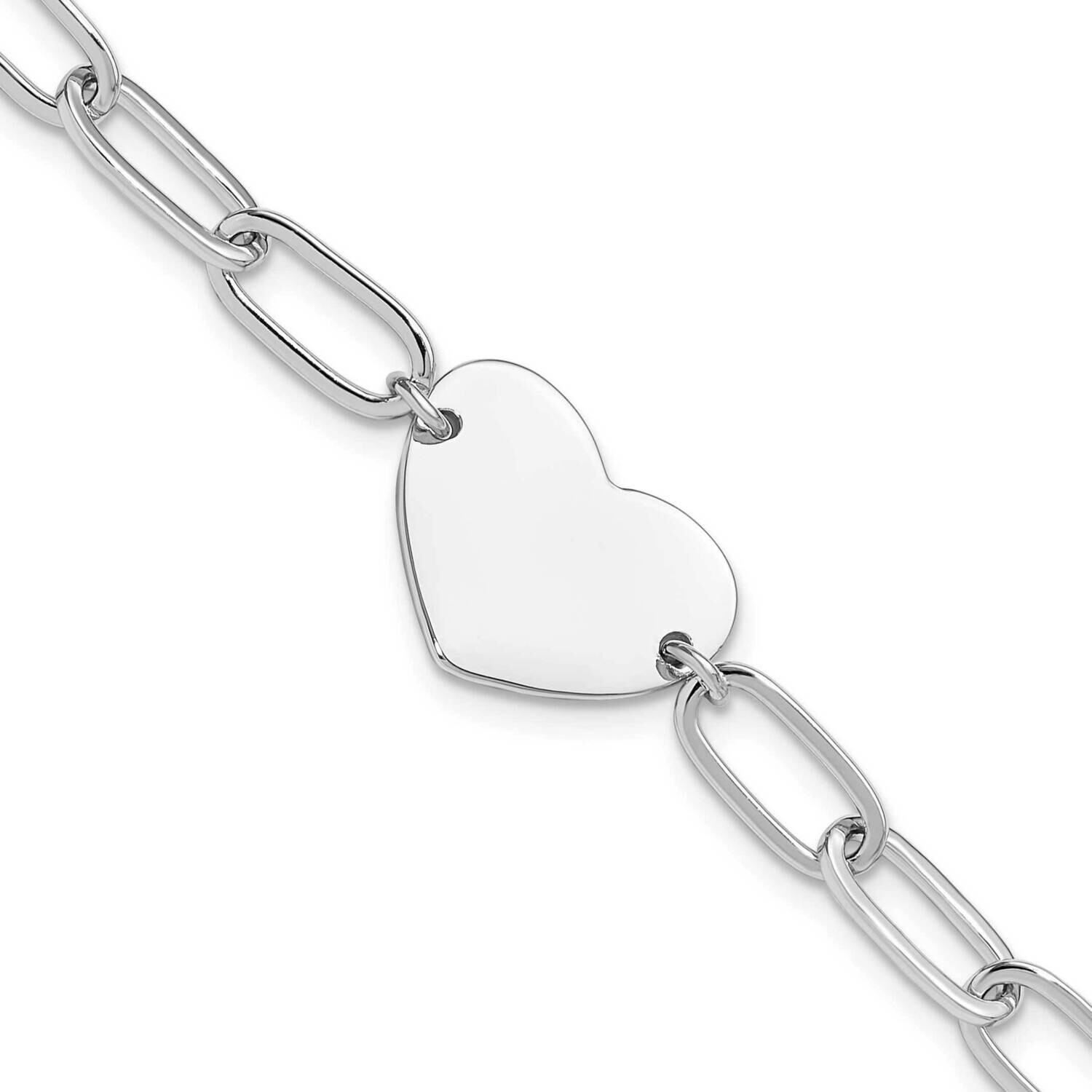 Heart Open Link 7.25 Inch Bracelet Sterling Silver Rhodium-Plated QG6358-7.25, MPN: QG6358-7.25,