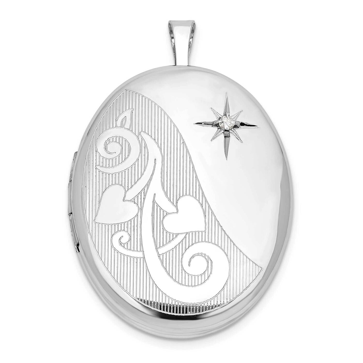 Rh-Plated .05Ct Diamond Heart Design 26mm Oval Locket Sterling Silver QLS1158, MPN: QLS1158,