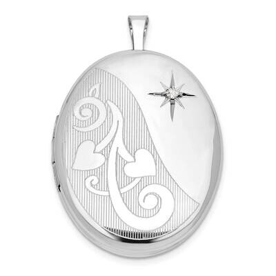 Rh-Plated .05Ct Diamond Heart Design 26mm Oval Locket Sterling Silver QLS1158, MPN: QLS1158,