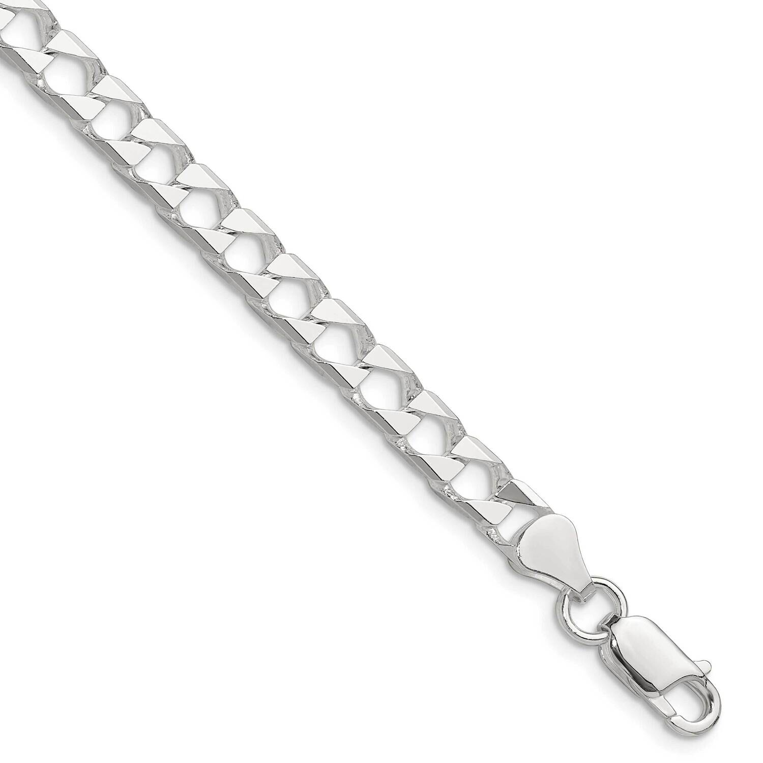 Diamond-Cut 5.75mm Flat Curb Link Chain 7 Inch Sterling Silver Polished QFOC200-7