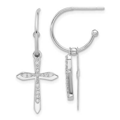 CZ Cross Dangle Post C-Hoop Earrings Sterling Silver Polished QE17687, MPN: QE17687,