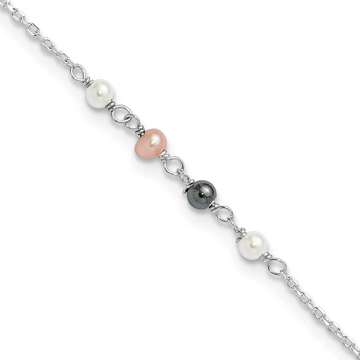 Syn. Pink Black White Pearl 9 Inch Plus 1 Inch Extension Sterling Silver Polished QG6334-8.75